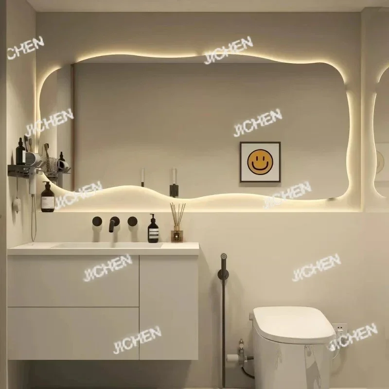 

HS Irregular Smart Bath Mirrors Home Toilet Special-shaped HD Anti-fog Bathroom Mirrors Wall-mounted Dressing Table Makeup Mirro