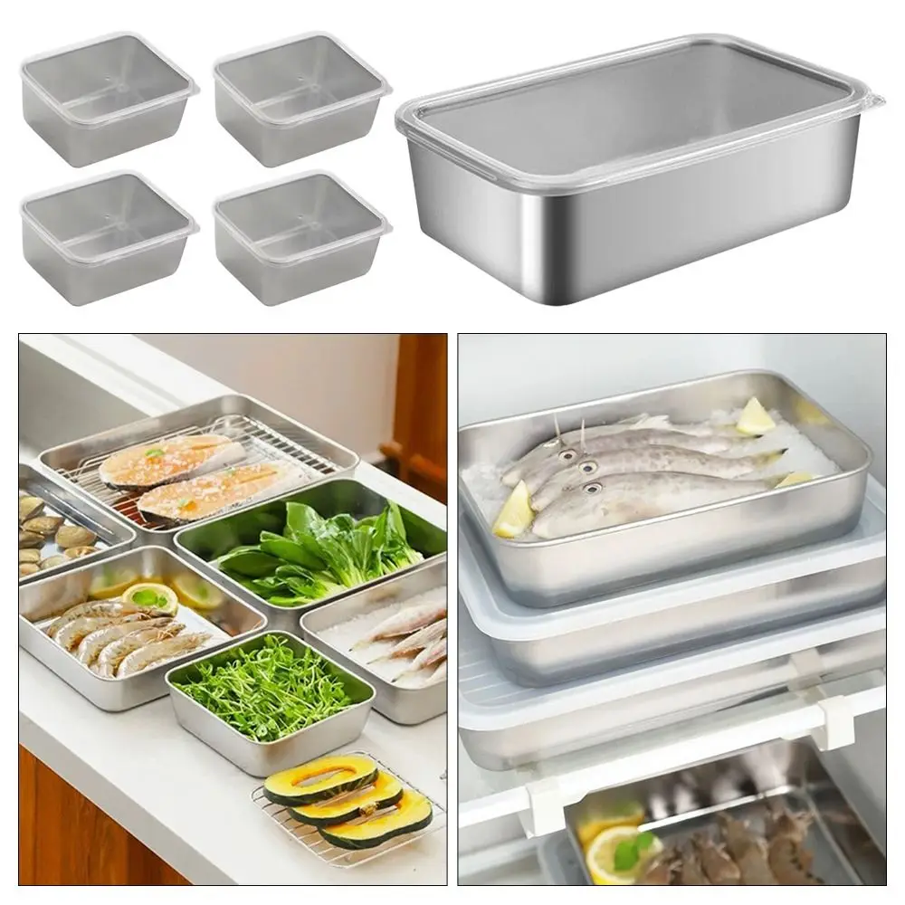 1Pcs Stainless Steel Crisper Box New Sorting Refrigerator Frozen Storage Box with Lid S/M/L Food Organizer Kitchen