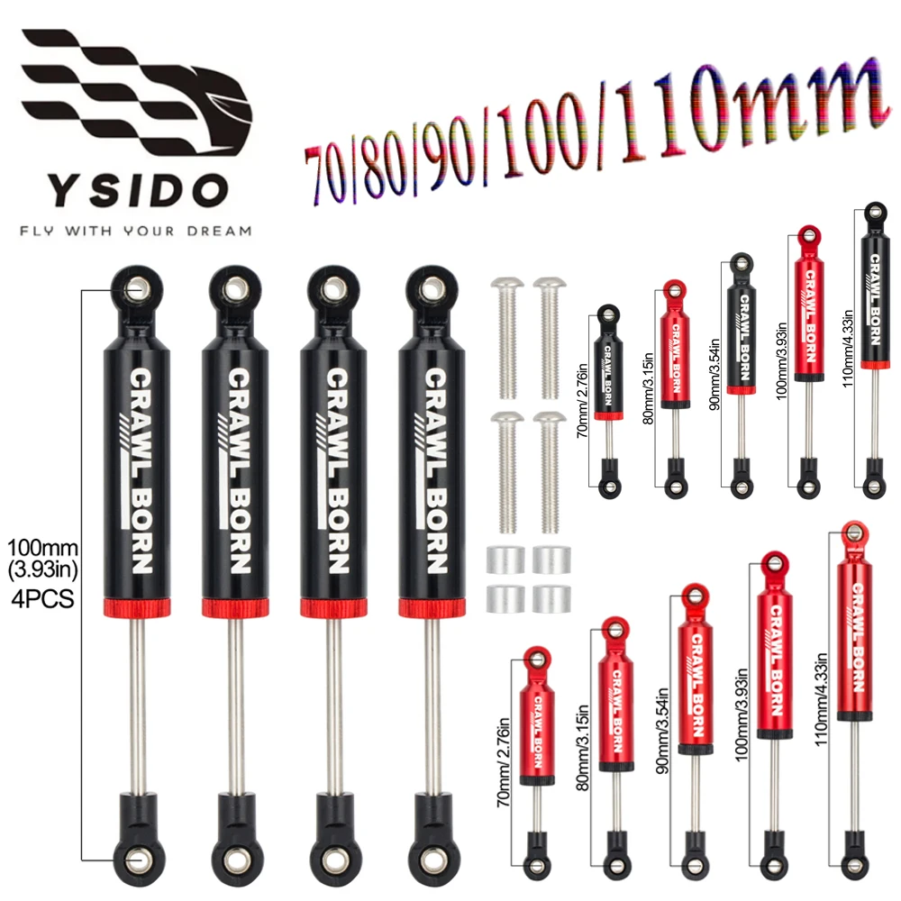 

YSIDO 4PCS RC Car Shock Absorber Damper 70/80/90/100/110mm for 1/10 RC Crawler Axial SCX10 II RBX10 Wraith TRX4 Redcat Parts