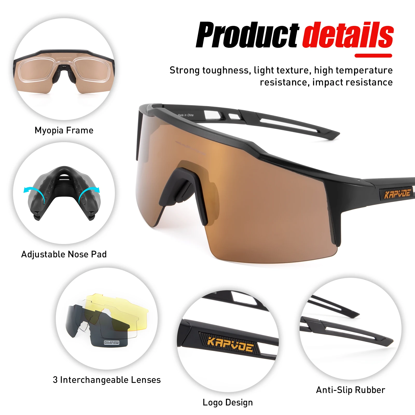 Kapvoe Bike Sunglasses Cycling Glasses for Man MTB Goggles Women Outdoor Camping Hiking Sports UV400 Riding Bicycle Eyewear