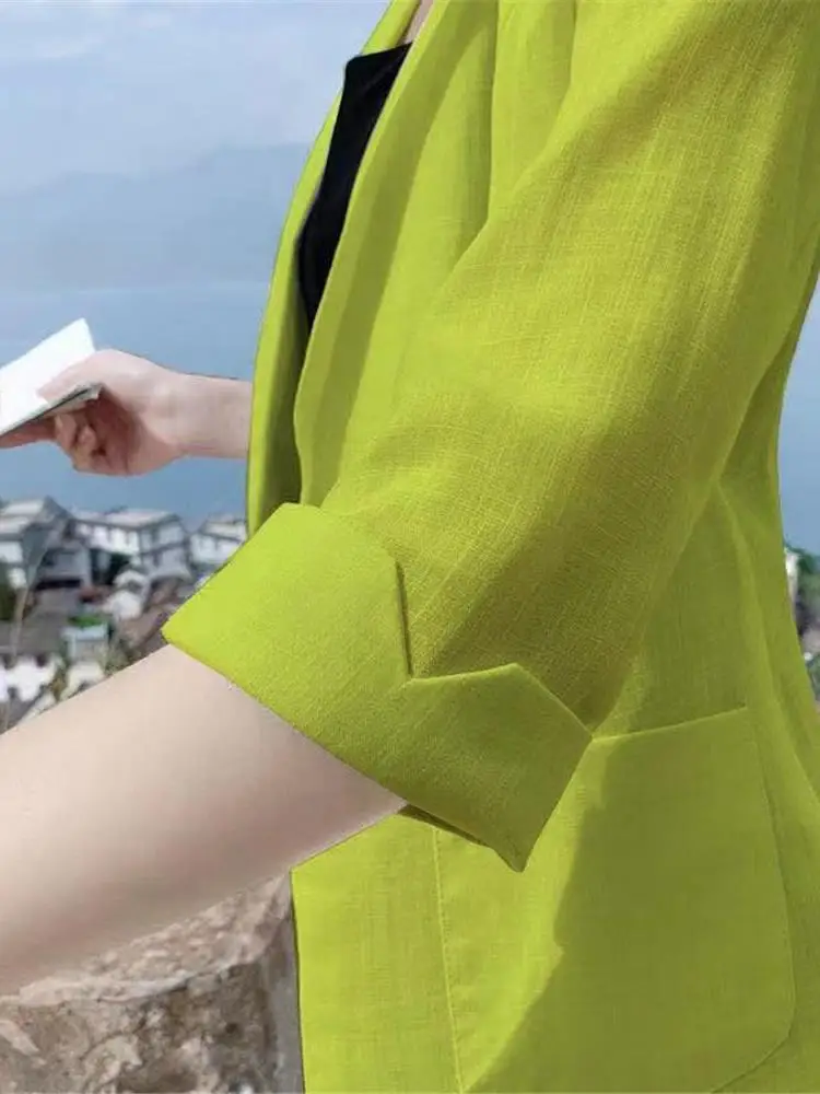 

Льняной женский тюнет, тонкий летний хлопковый льняной костюм, корейский солнцезащитный крем, повседневная женская верхняя одежда Briti Sle, пальто