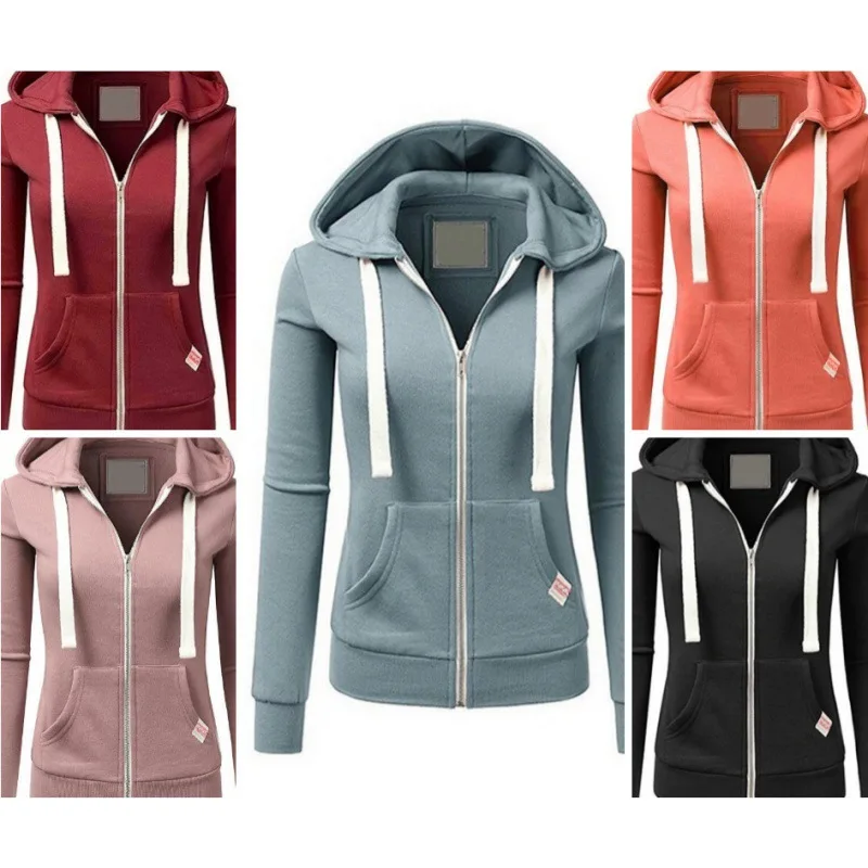 

Autumn/Winter New Women's Personalized Fashion Sports Hoodie Long Sleeve Drawstring Pocket Zipper Coat Woolen Sweater Top