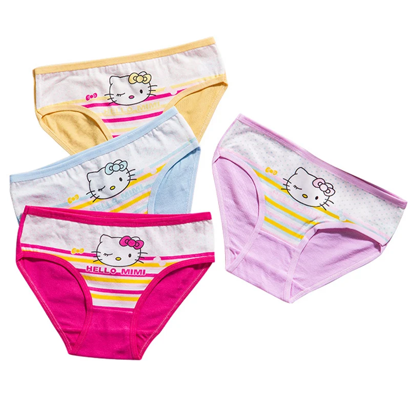 4 Pieces/lot Girls Hello Kitty Panties 100%Cotton Soft Pretty Cartoon Child Underwear for Girls Kids Boxer Panties Breathable