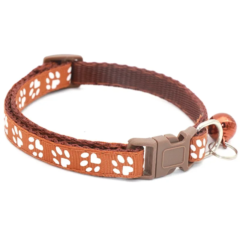 Multi-color Adjustable Cat Pet Collar Cute Paw Print Cat Collar with Bell Buckle for Small Puppy Kitten Cat Supplies Accessories