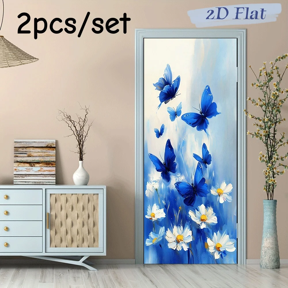 

2 шт. синих наклеек-бабочек и белых наклеек-маргариток для стен, декор для гостиной, спальни, прихожей, украшение для дома, настенный декор