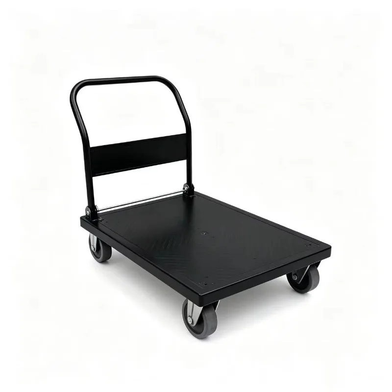 Heavy-Duty Electric Hand Cart 500kg Load Capacity, Adjustable Handle, 60x90cm Steel Platform, 4 Wheels for Material Transport