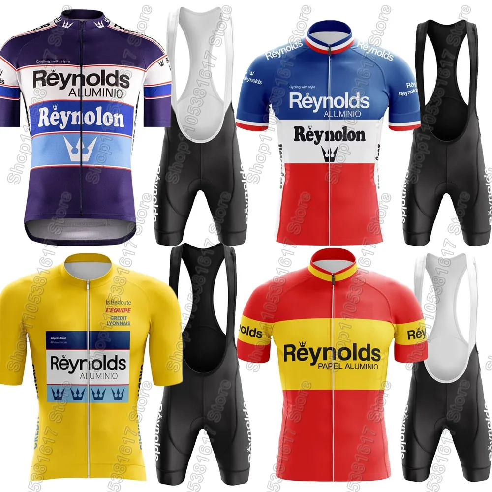 

2026 Reynolds Cycling Jersey Set Retro France Spain Bicycle Clothing Road Bike Shirts Suit Bicycle Bib Shorts MTB Ropa Maillot