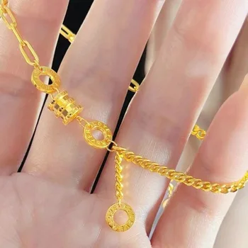 여성용 작은 허리 팔찌, 행운의 구슬 손목 체인, 달콤하고 심플한 24K 순금 핸드 쥬얼리, AU999 골드, 신제품