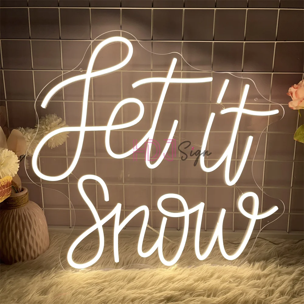 Let It Snow Neon Led Sign Home Room Wall Art Decor Happy New Year Neon Lights USB Cafe Bar Party Bedroom Winter Decoeation Signs