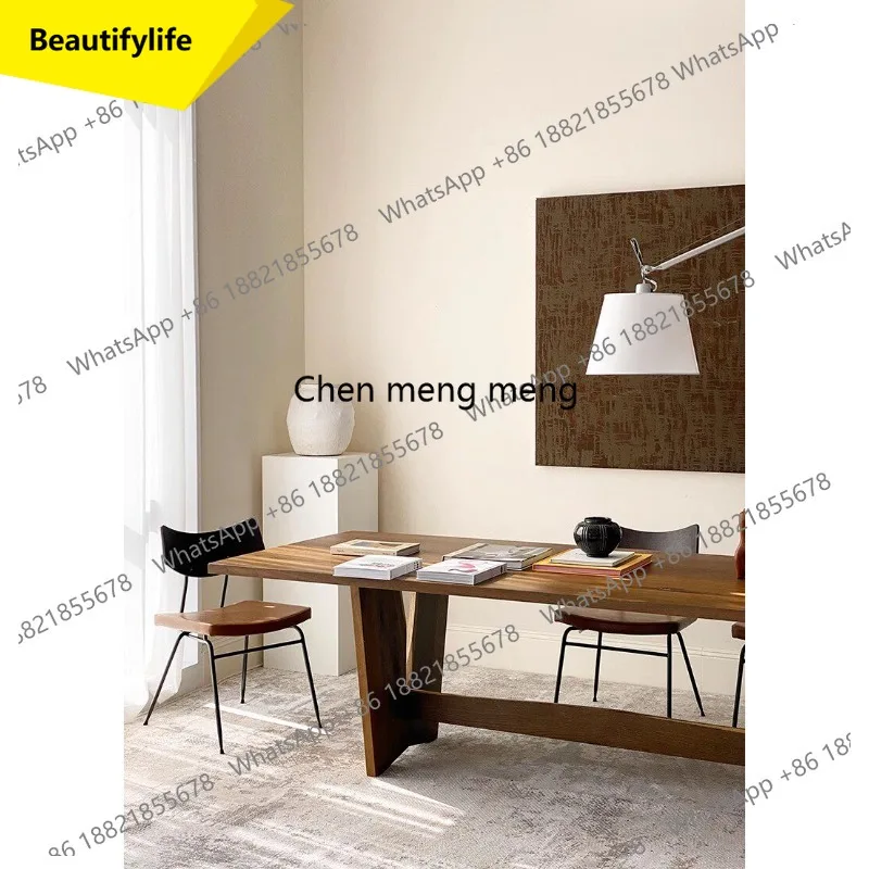 X188 Nordic retro solid wood oak restaurant multi-person bracket structure rectangular dining table