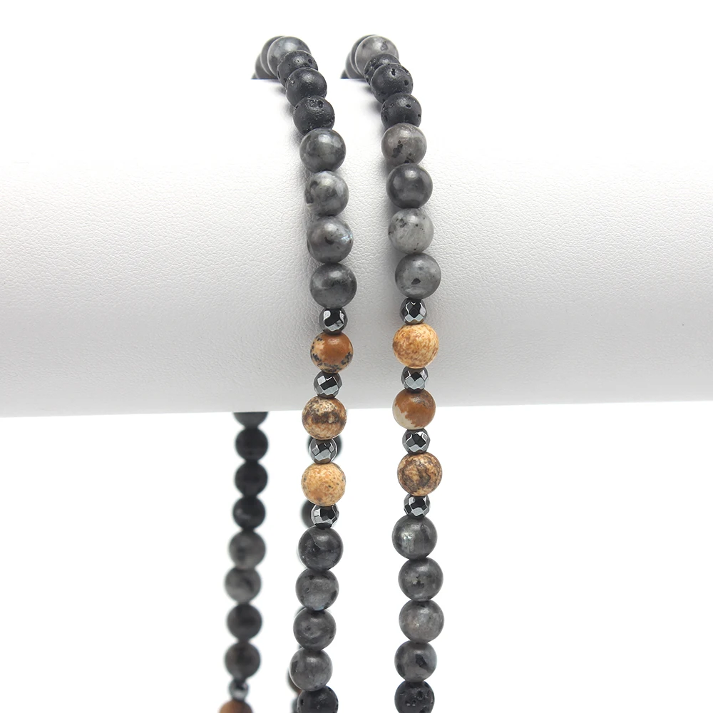 6mm Natural Map Stone Black Shimmerstone Hematite Necklace for Men and Women