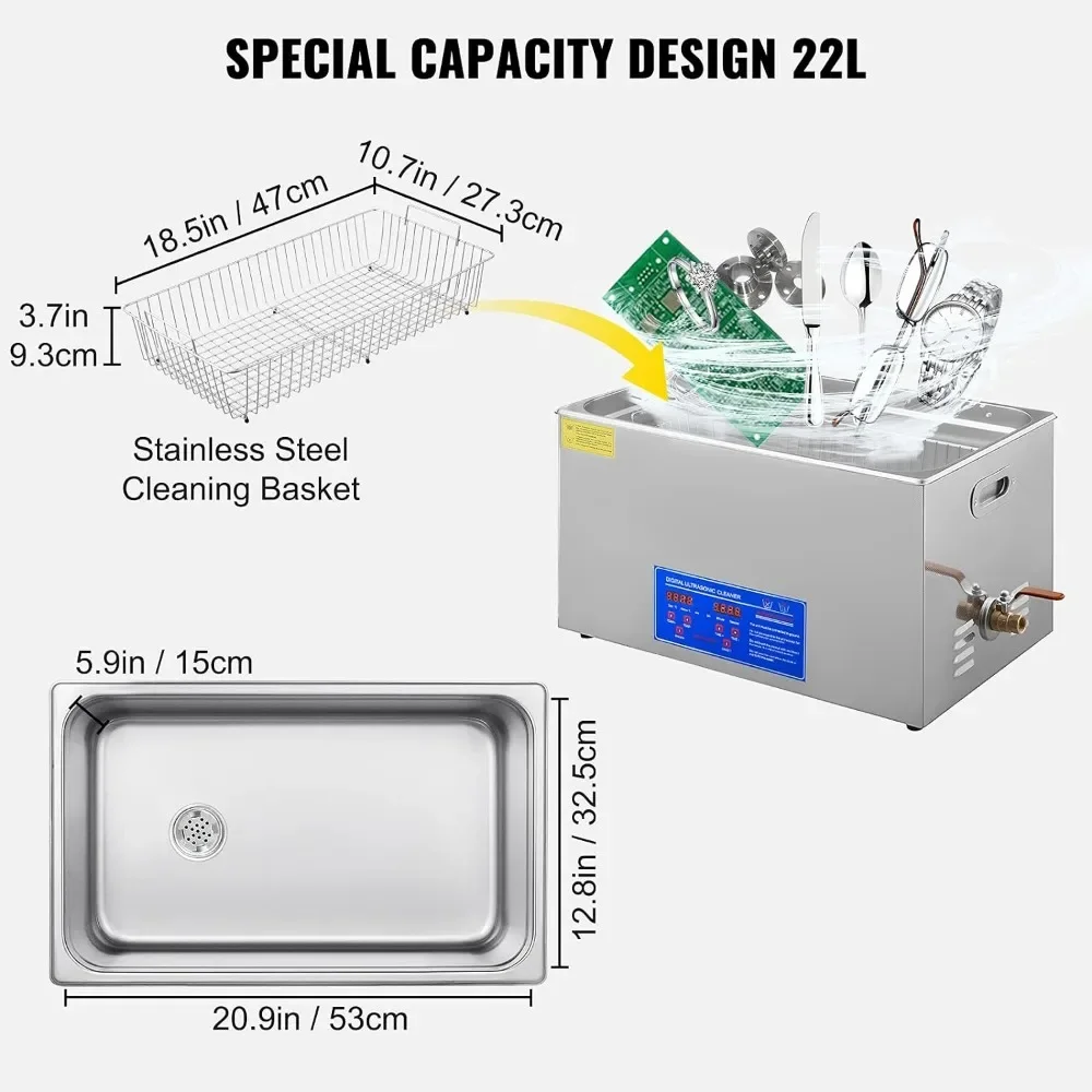 22L Industrial Ultrasonic Cleaner with Digital Timer&Heater 40kHz Professional Ultrasonic Cleaner with Excellent Cleaning Effect