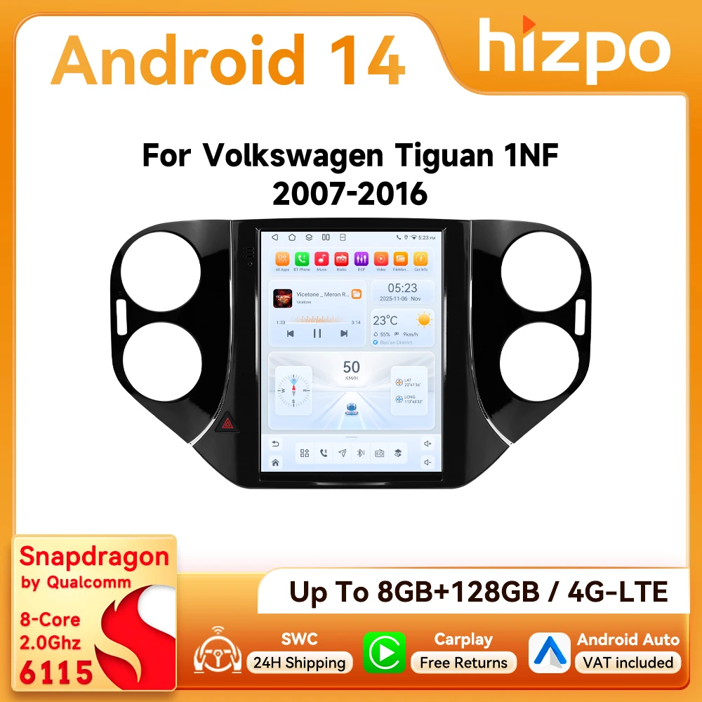 Hizpo 9,7-Zoll Android Auto Autoradio für Volkswagen VW Tiguan 1NF 2007 - 2016 Tesla-Stil Bildschirm CarPlay 4G Bluetooth RDS DSP GPS-Navigation 360 ° CAM