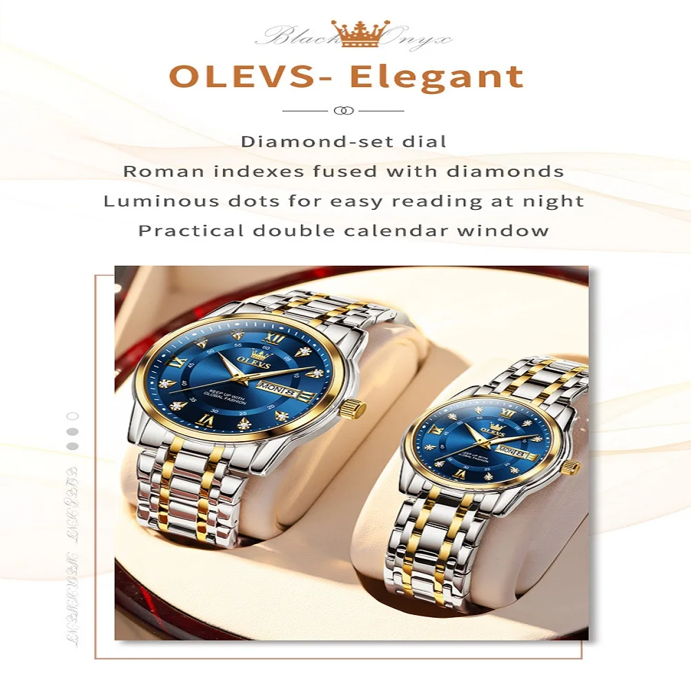 Olevs 5513 Quartz Heren Vrouwen Paar Horloges Set Topmerk Luxe Originele Lichtgevende Hand Roestvrij Staal Waterdicht Polshorloge