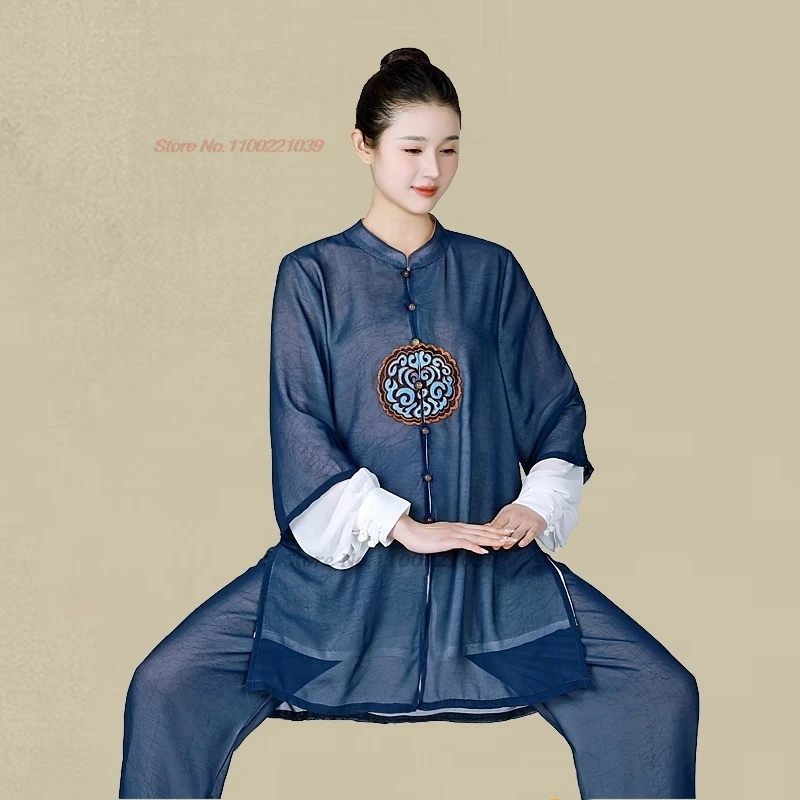 中国のビンテージスタイルの武道ユニフォーム,太極拳拳武術練習服,アウトドアウォーキングスポーツトップとパンツセット,2025