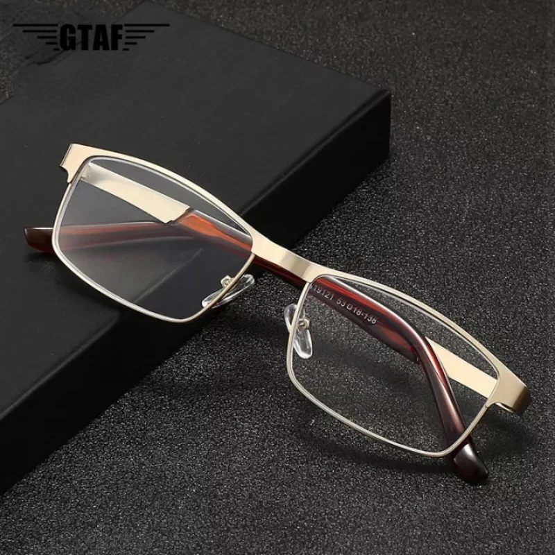 

Square Reading Glasses Men Anti Blue Light Prescription Glasses Rectangle Metal Full Frame Presbyopic Eyeglasses +1.0 To +4.0