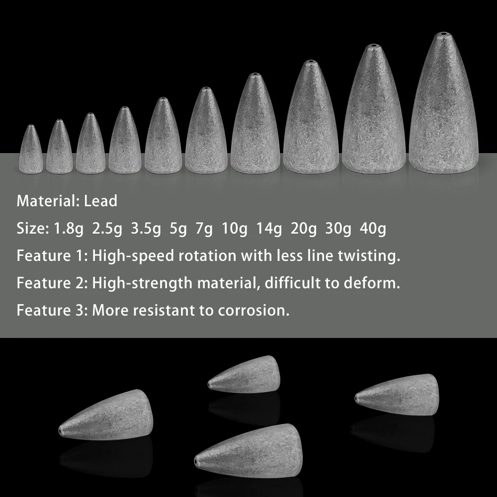 10pcs Heavy-Duty Saltwater Bullet Lead Sinker 5g~30g Bullet Sinkers for Improved Casting Distance and Precision Fishing