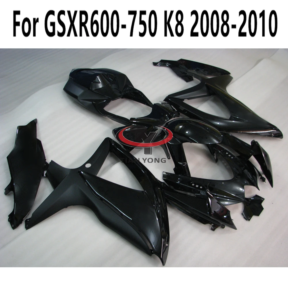 Brilhante preto fosco injeção completa carenagem Kit, carroçaria Cowling, apto para Suzuki GSXR 600, 750, K8, 2008, 2009, 2010, GSXR600, GSXR750