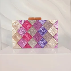 Clutch Shoulder Banquet Acrylic Evening Bag Contrasting Colors Crossbody Patchwork Wedding New Women's Bag Casual Famous Brands