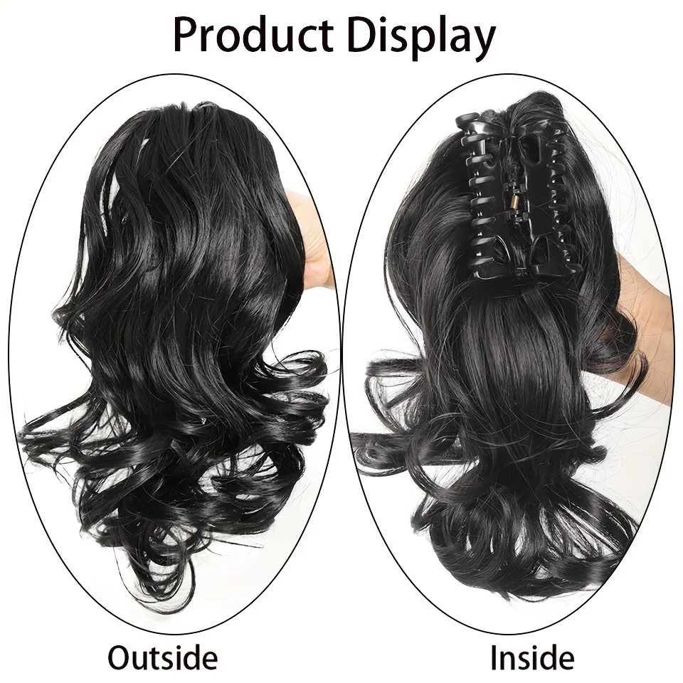 10 Inch Curly Wave Synthetic Hair Claw Clip Short Bob Tail Extensions for Women Long Lasting Fluffy Hairpieces Easy to Style