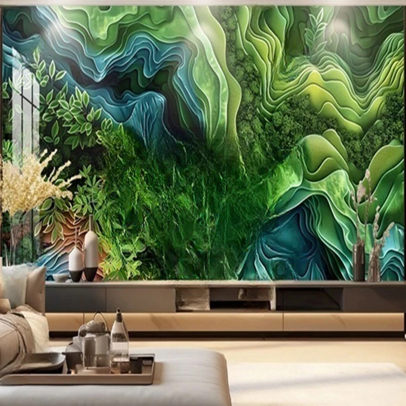 Custom Hand-Painted Abstract Forest & River Landscape Mural Wallpaper Wall Decor for Modern Living Rooms Bedrooms Offices 3D