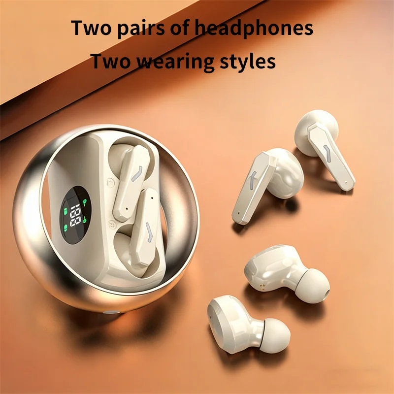 

Two-in-one Headphones Couple's Dual-User Headphones In-ear and Semi-in-ear Styles Rotatable Earbud Compartment Power Display