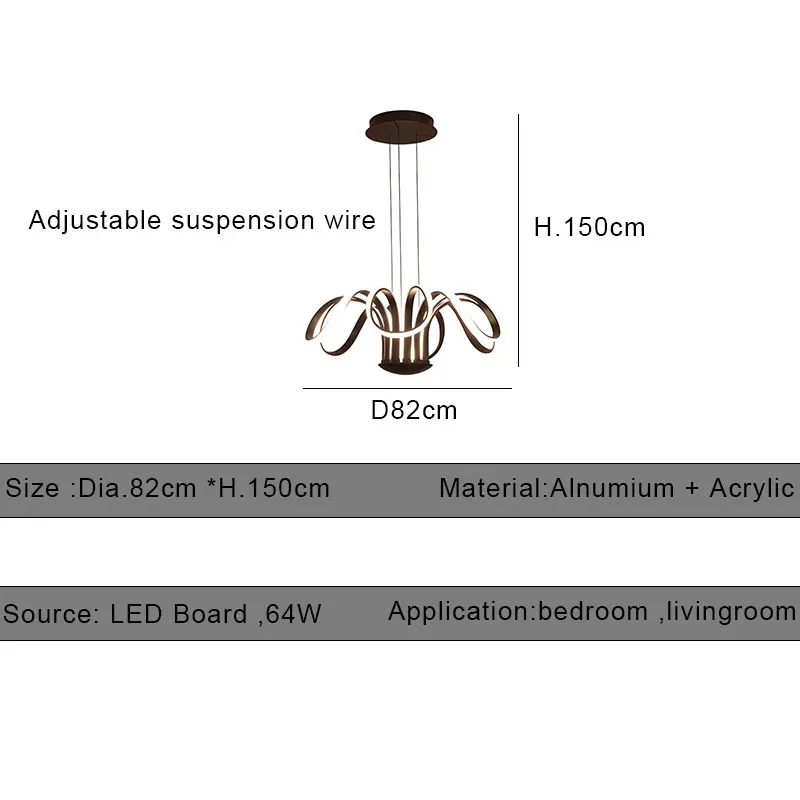 Modern Black Color Chandelier Lamp Flowers Decoration Led Pendant Lamp Simple Style Bedroom Fitting Hanging Light Living Room image 4