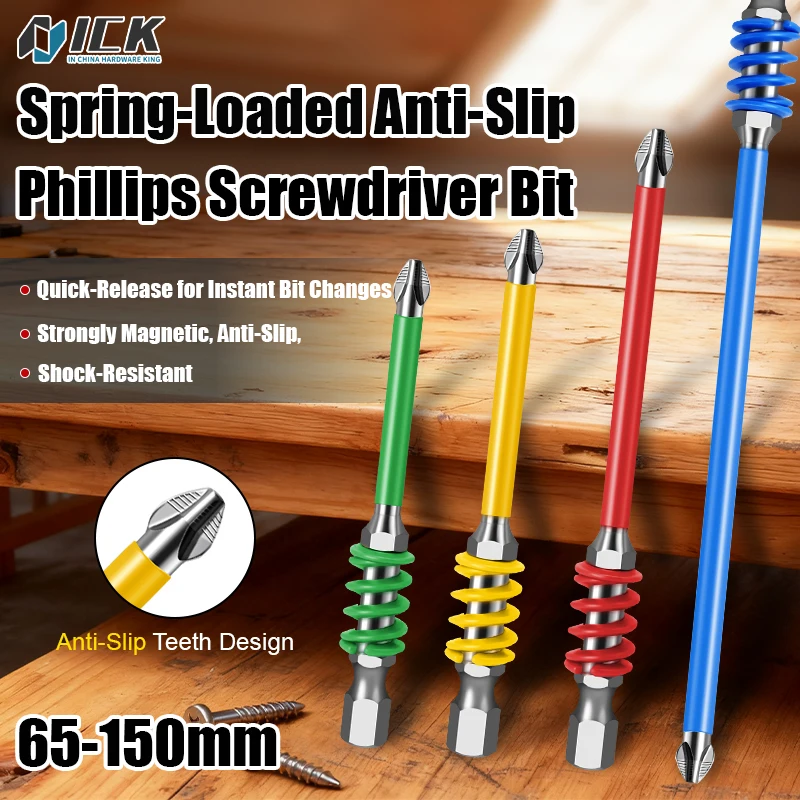 

1/4" Hex Shank Phillips Screwdriver Bit - Anti-Slip, Spring-Loaded with Quick-Release for Easy, One-Handed Operation