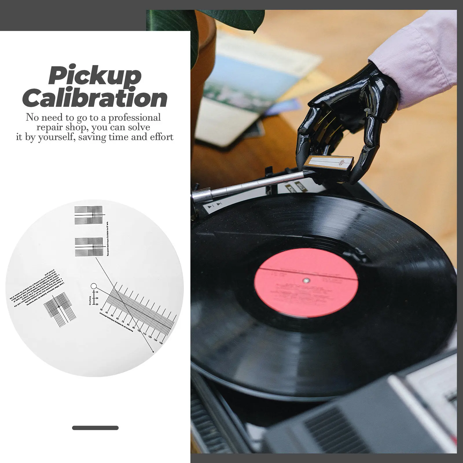 Professional Double-Sided Vinyl Pickup Calibration Plate Anti-Sliding Turntable Alignment Protractor Adjustable Acrylic Ruler