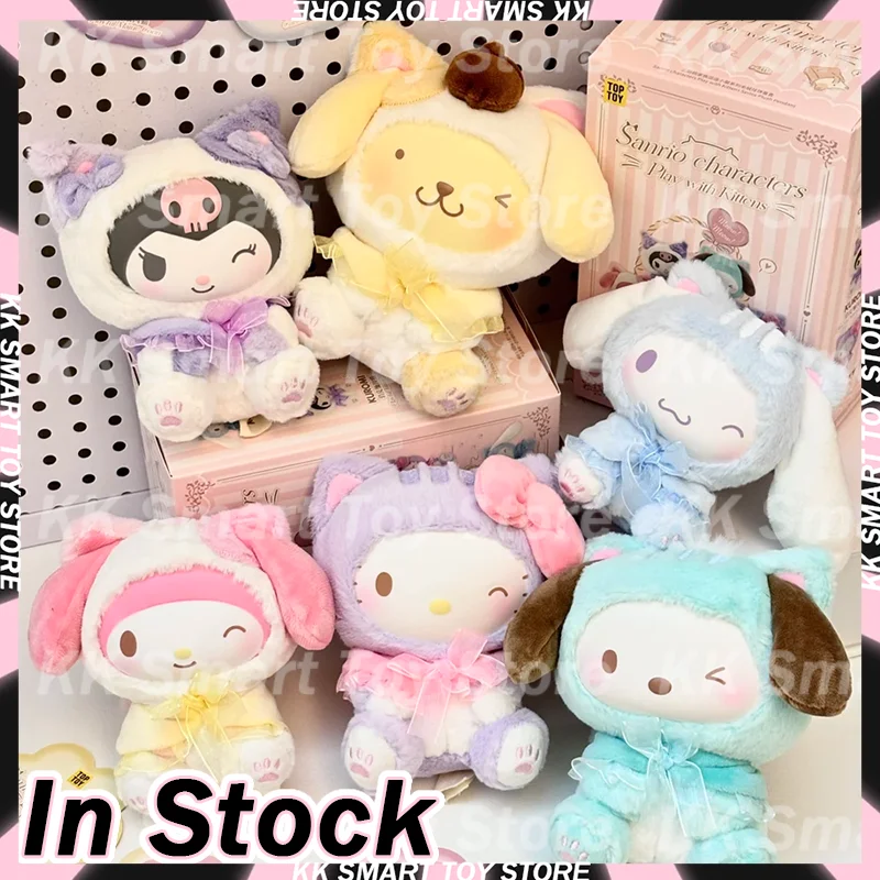 

В наличии, оригинальные персонажи Sanrio, игра с котятами, виниловая плюшевая глухая коробка Kuromi Melody, милая кукла, загадочная коробка, подарки, игрушки