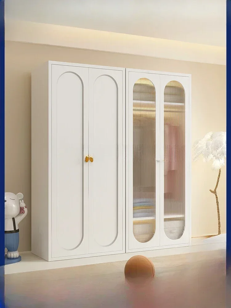 Light luxury wardrobe cream wind iron storage cabinet household bedroom wrought iron Changhong glass locker