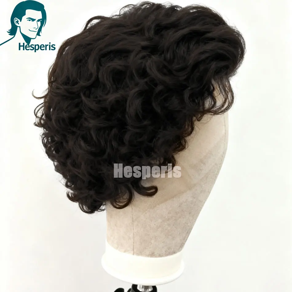 Hesperis 8-12inch Black Color Deep Wave Men Wigs Cosplay Human Hair 13x6 Lace Front Wigs For  Male Pre Style Man Wigs Side Part