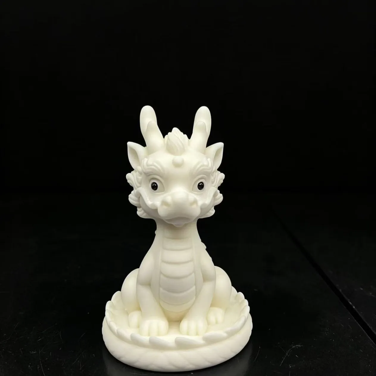Ivory Nut Carved Zodiac Dragon On Round Plate Figurine Home Office Desktop Divine Dragon Craft Ornament