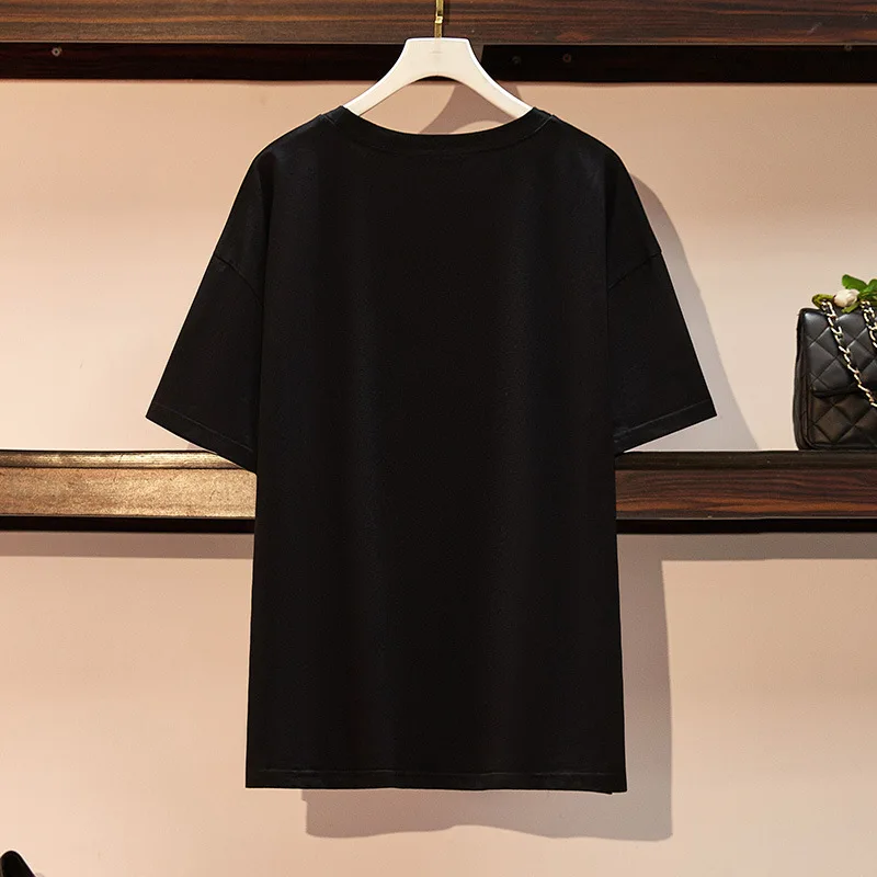 女性用半袖Tシャツ,ルーズ,コットン,ラージサイズ,カラーブラック,3XL,4x L,5XL,6XL,7XL,2022