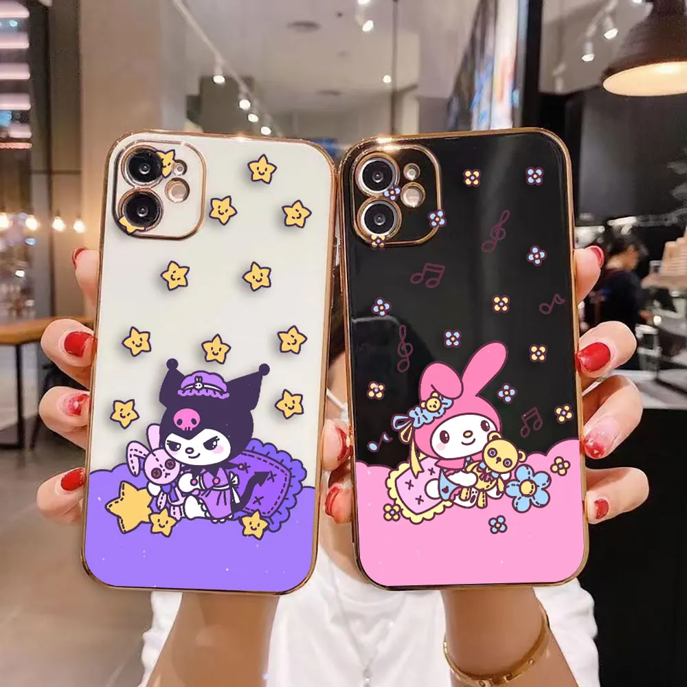 Cover Smooth E-TPU Phone Case For iPhone 15 14 13 12 11 X XS Pro Max 8 7 SE 6S 6 Plus Mini Case Funda Cute K-Kuromi M-Melody