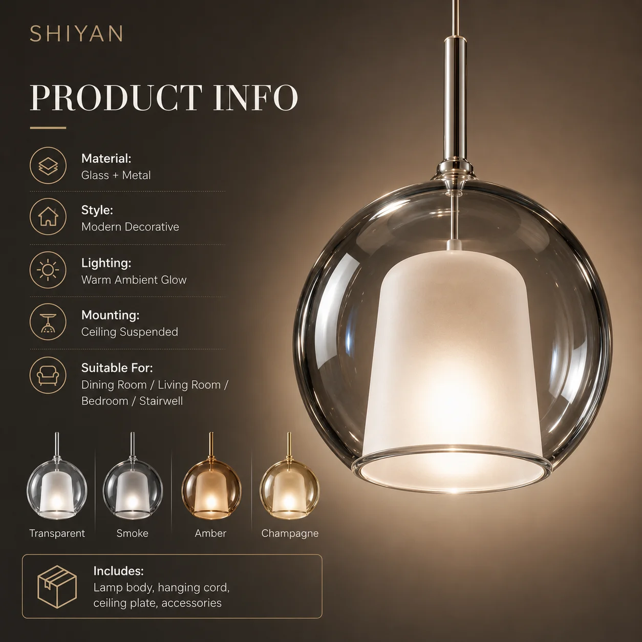 Italian Gradient Glass Globe Pendant Light Handcrafted LED Bubble Lamp for Dining Room Living Room Hotel Restaurant Decor