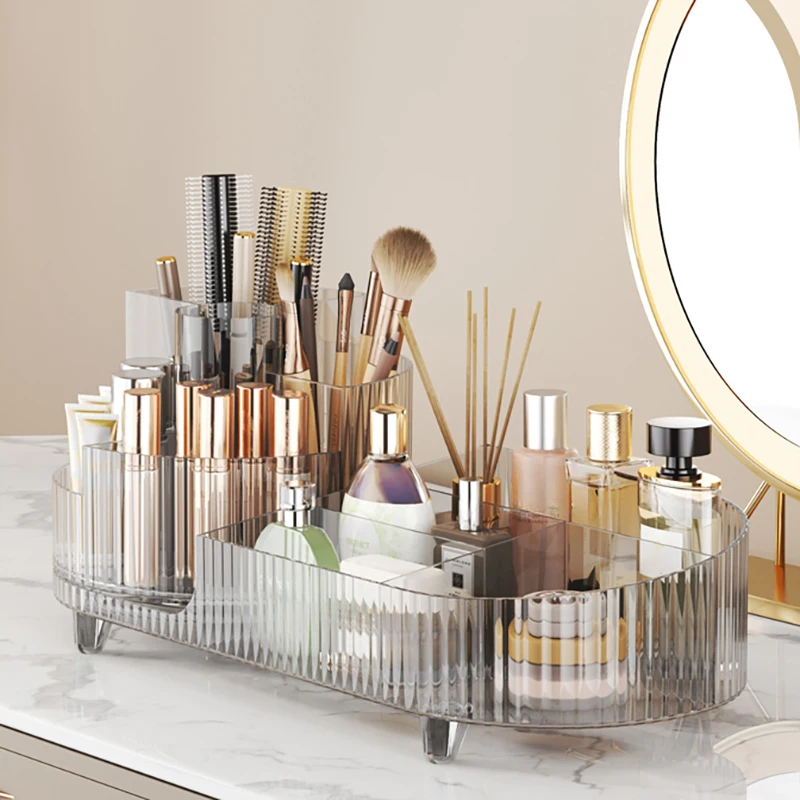 Makeup Organizer with Rotating Base and Divided Compartments Pen Holder 360° Rotating Bathroom Organizer Vanity Decor Storage