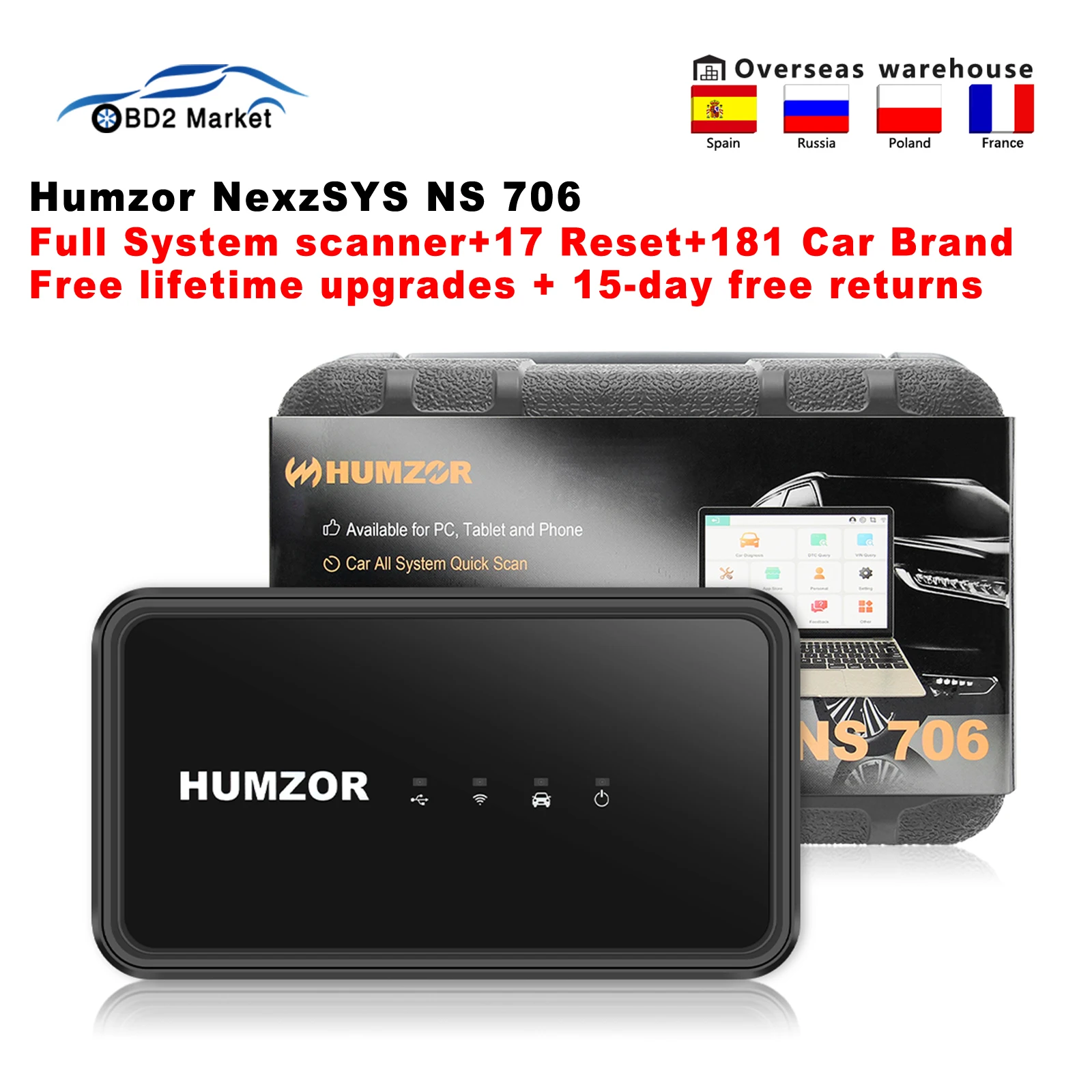 Humzor NexzSYS NS 706 Full System scanner 17 Reset services OBD 2 OBD2 Car Diagnostic Tools ECU Key programmer pk Thinkdiag