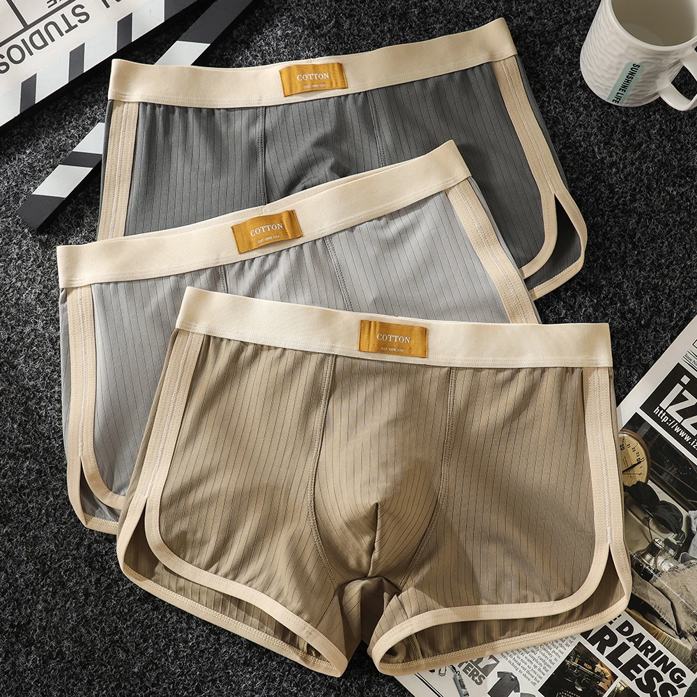  1/3PCS Smooth Ice Silk High Elastic Boxers Man Fashion Solid Striped Men's Panties Quick-dry Breathable Mesh Crotch Underwear