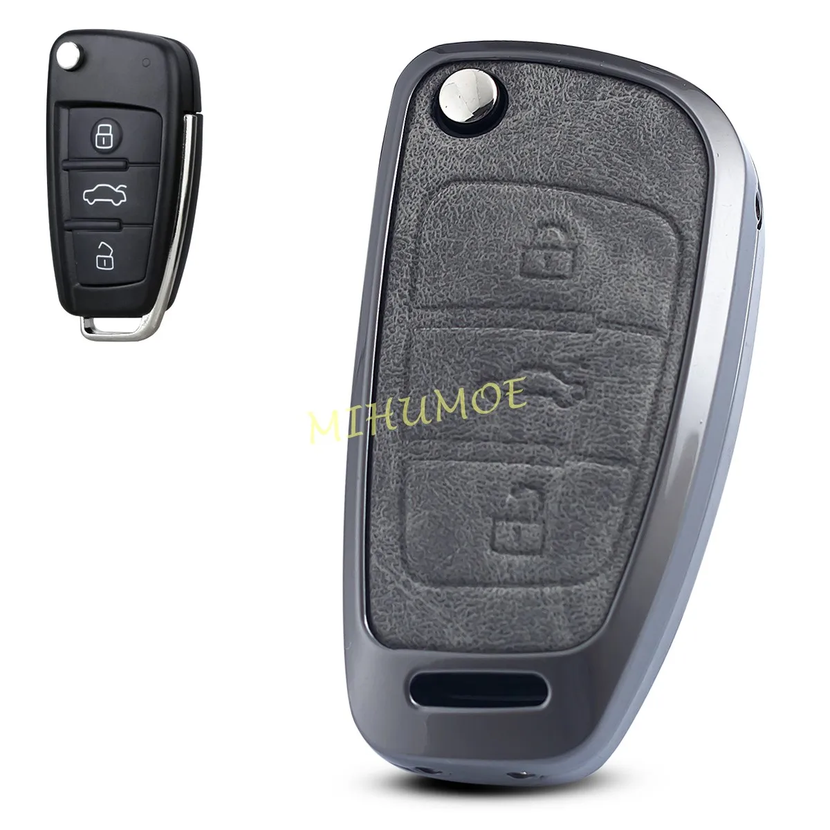 

Fashion Gray Car Flip Key Fob Case Cover Shell Holder Protector For Audi A1 A3 TT TTS Q3 Q7 S3 Accessories Zinc Alloy