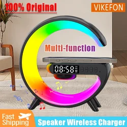 Wireless Charger Stand Stereo Bluetooth Speaker RGB Night Light Lamp Alarm Clock For Smartphone Fast Wireless Charging Station