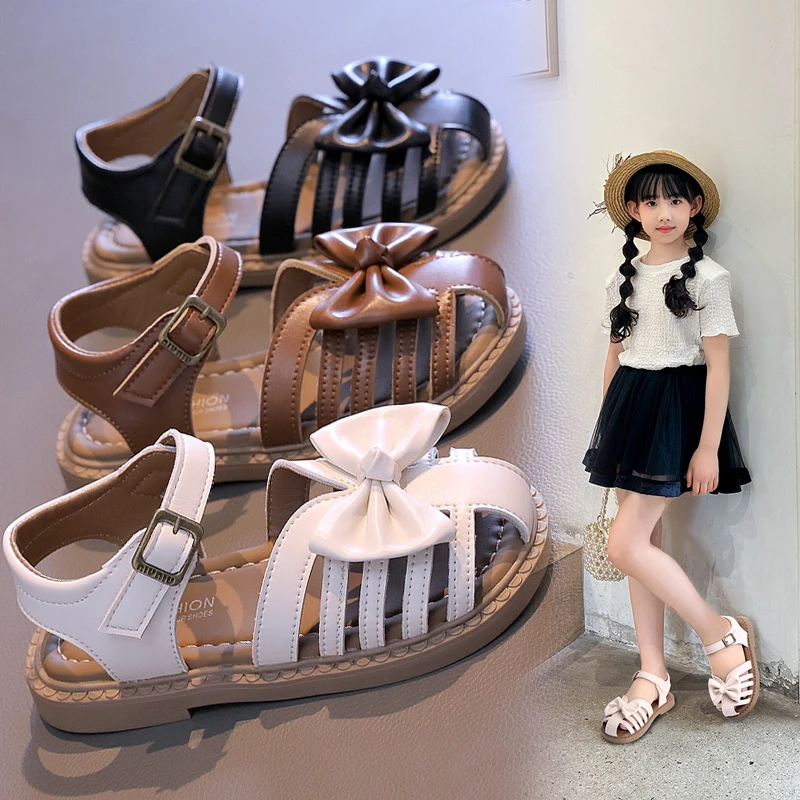 

Children's Shoes Girls' Closed Toe Sandals 2024 Summer Children Fashion Princess Sandals Baby Soft Soled Beach Shoes