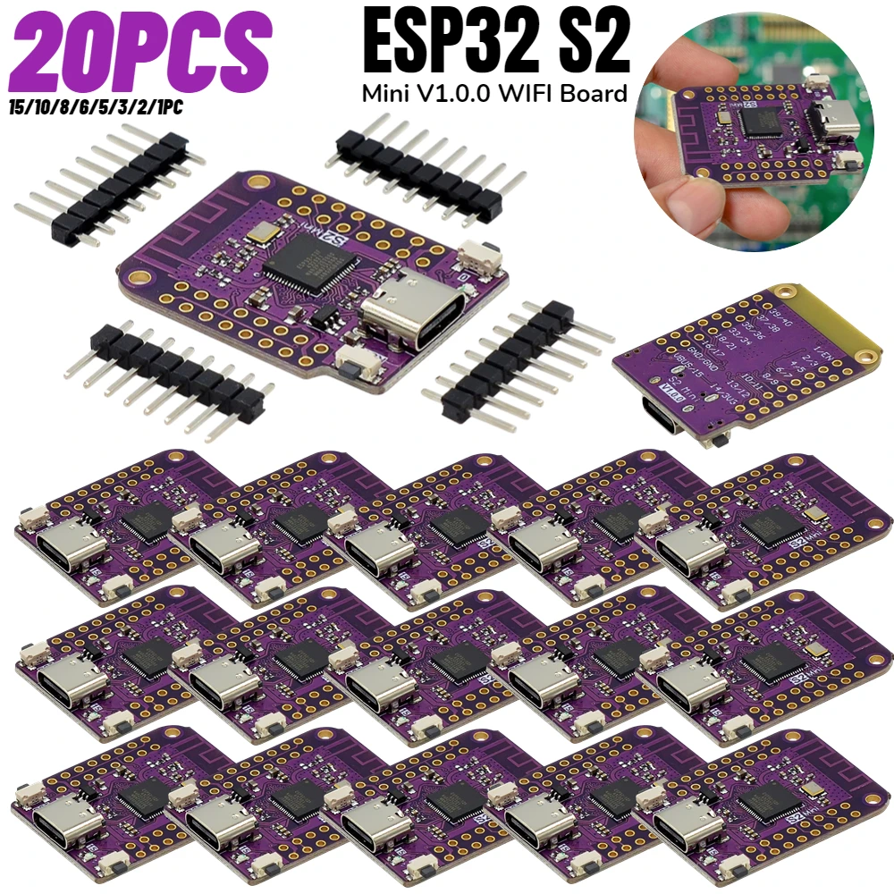 20-1pc ESP32 S2 Mini V1.0.0 WiFi Module Development Board Based ESP32-S2FN4R2 4MB FLASH 2MB PSRAM Development Board for Arduino