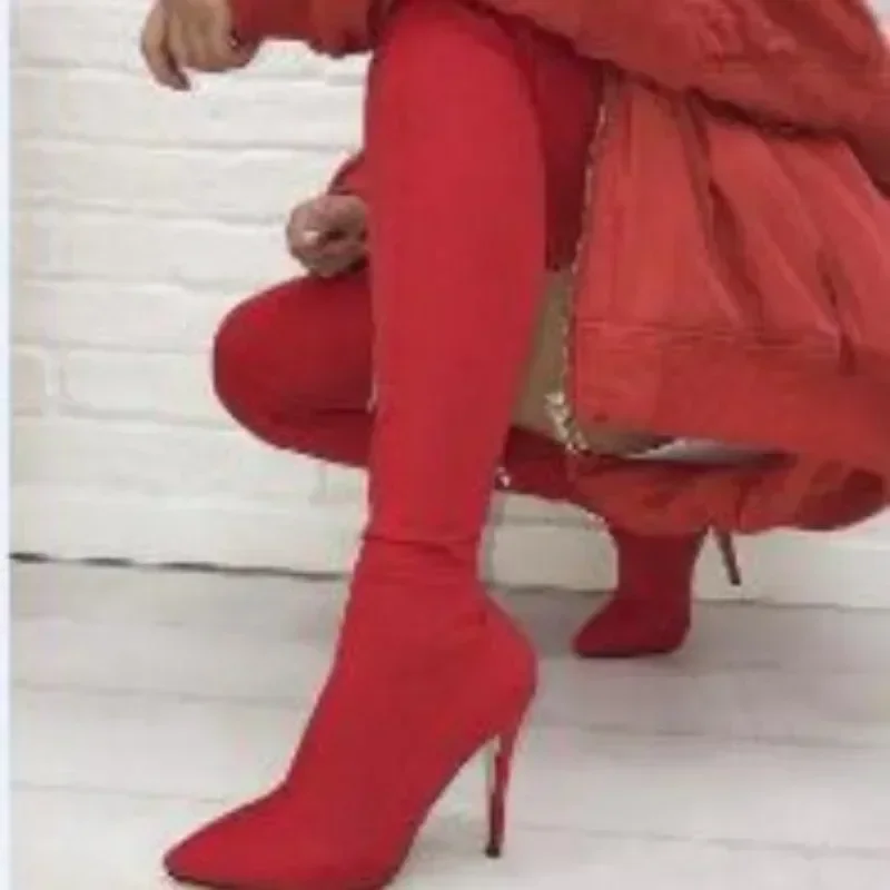 Black Fashion Over the Elastic Knee Boot Cover Heel High Heels 10CM Thin Heels Side zipper Women Shoe Zapatos Mujer Botas ladies