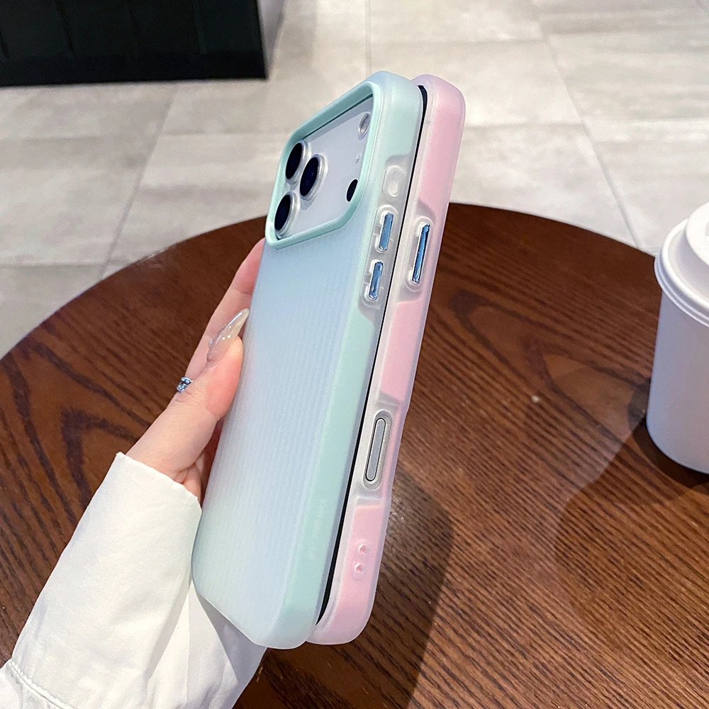 Stripe Corrugated Pattern Matte Translucent Phone Case For iPhone 18 17 16E 15 14 13 12 Pro Max Frosted Shockproof Armor Cover