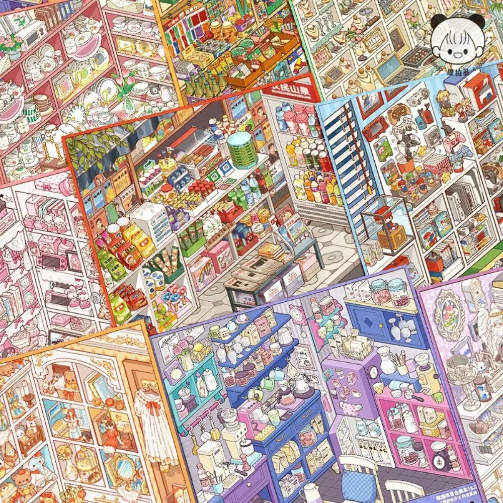 Spiral Bound Miniature Scene Book Layered Scene Store Theme 3D Scenery Stickers Colorful Illustrations 3D Scene Book