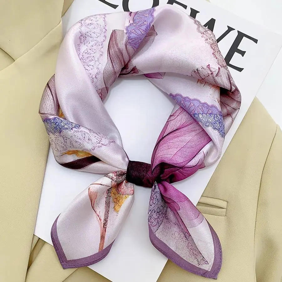 Purple new silk mulberry silk scarf versatile square scarf spring and autumn decoration fashion mother