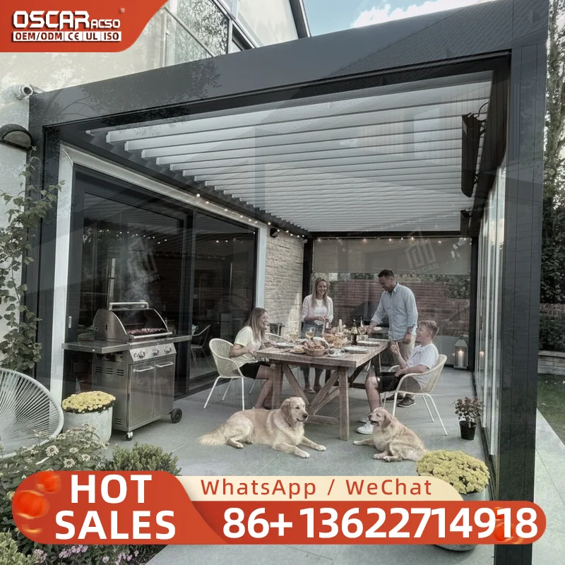 Aluminum Powder Coated Frame Bioclimatic Electric Gazebo for Outdoor Rest Space Outdoor Relaxation Shading Solution Patio Backya