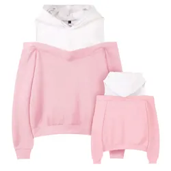 Autumn New Fashion Casual Solid Color Streetwear Strapless Long Sleeve Sexy Fake Two-piece Off Shoulder Hooded Sweatshirts Women