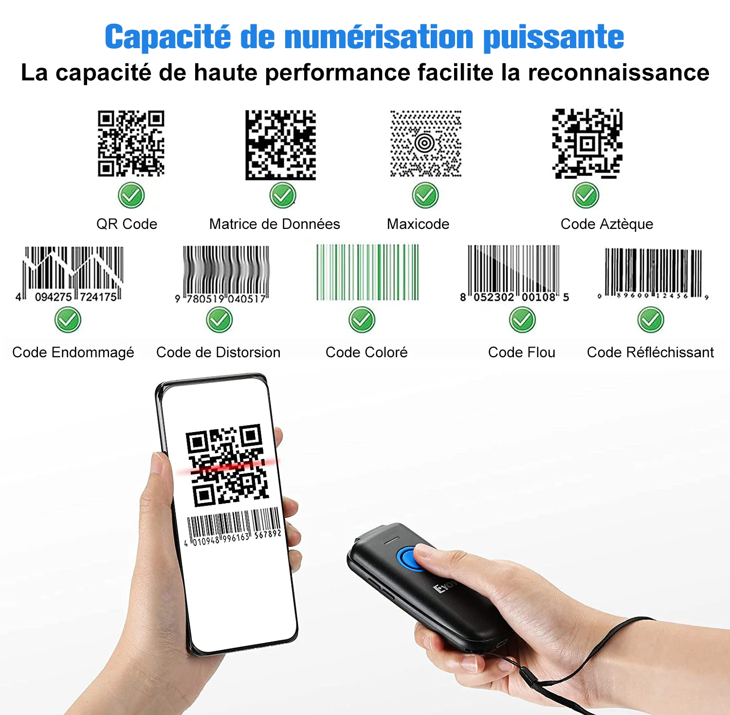 Eyoyo เครื่องอ่านภาพ QR บลูทูธแบบพกพา EY-023พร้อมปุ่มปรับสวิทช์ไฟและระดับเสียงเครื่องสแกนบาร์โค้ดเมทริกซ์ข้อมูล PDF417 2D